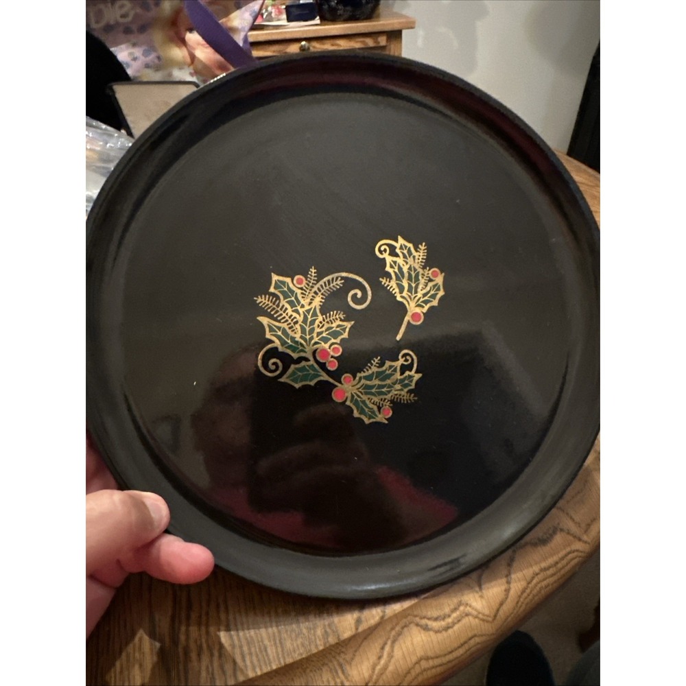 Vintage COUROC Inlay 10" Holly Plate Christmas